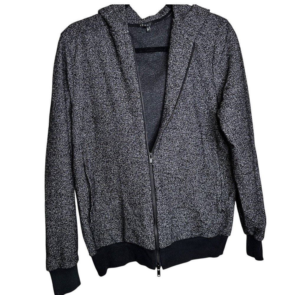 Theory Mens Salt and Pepper Textured Full Zip Hoodie Jacket Gray‎ Black Size M